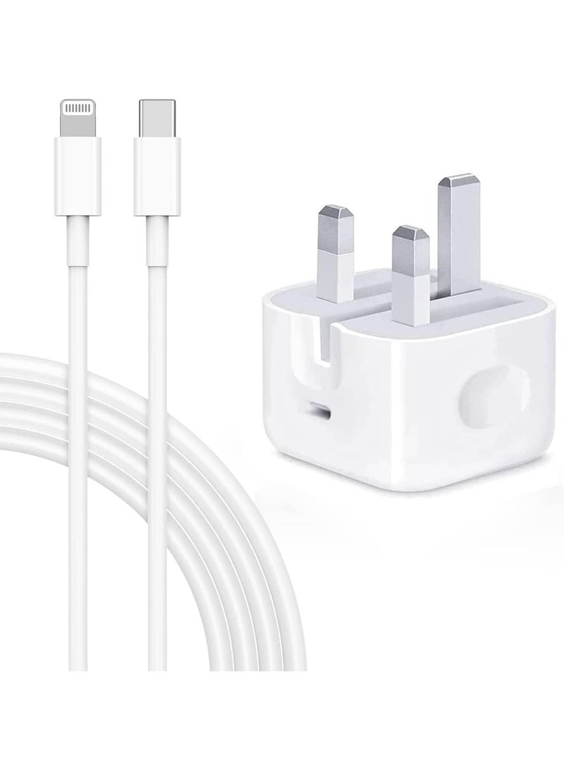 زيروسبيس شاحن سريع PD بقوة 25 واط، محول قابس شاحن حائط من النوع C، كابل USB-C إلى Lightning بطول 1 متر، متوافق مع أجهزة iPad وAirPods وiPad Pro وMini وXS وXR وX وiPad وAirPods، لون أبيض. - Image 1